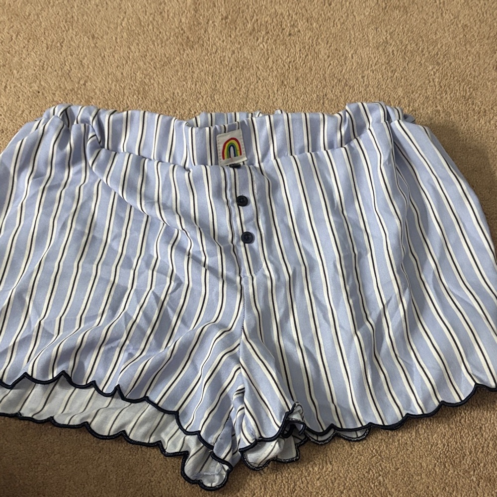 Rae Dunn Blue and White Striped High Waist Shorts